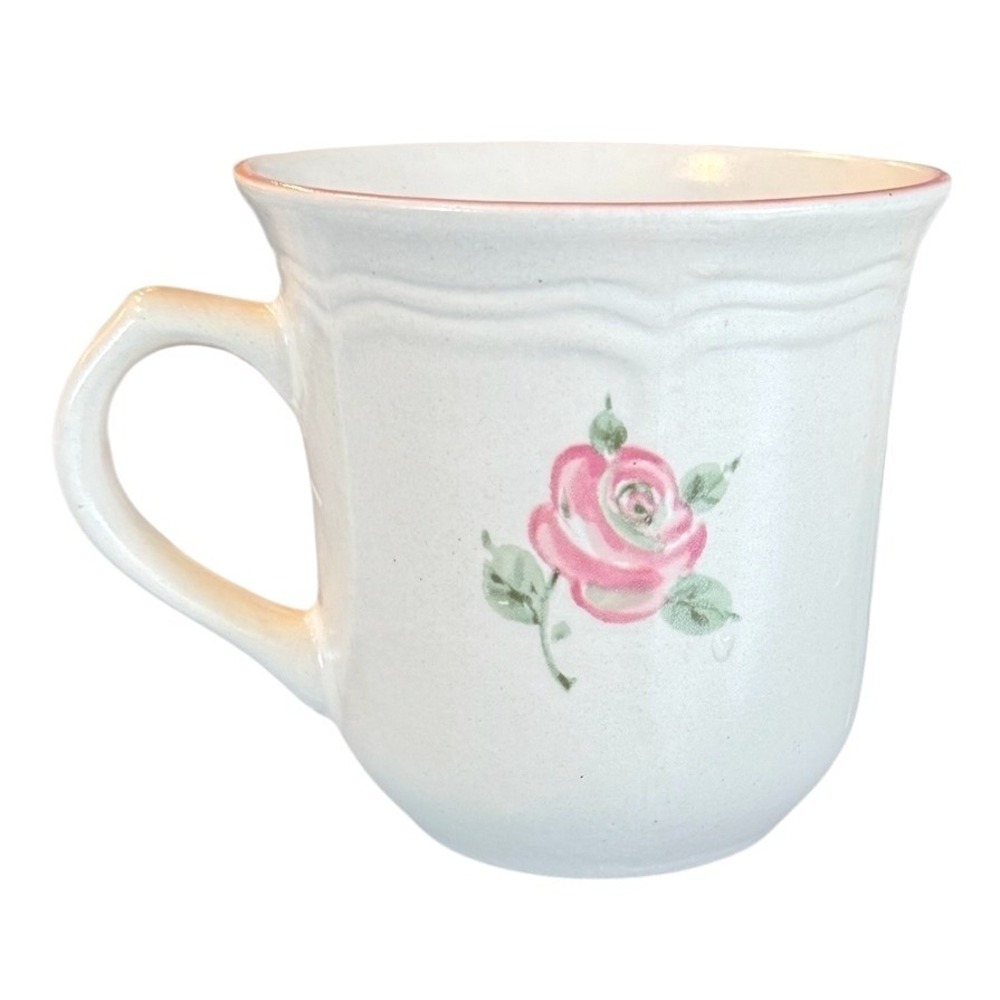 Gibson Country Rose Floral Coffee Mugs Set of 3 Pink White Scalloped Edge